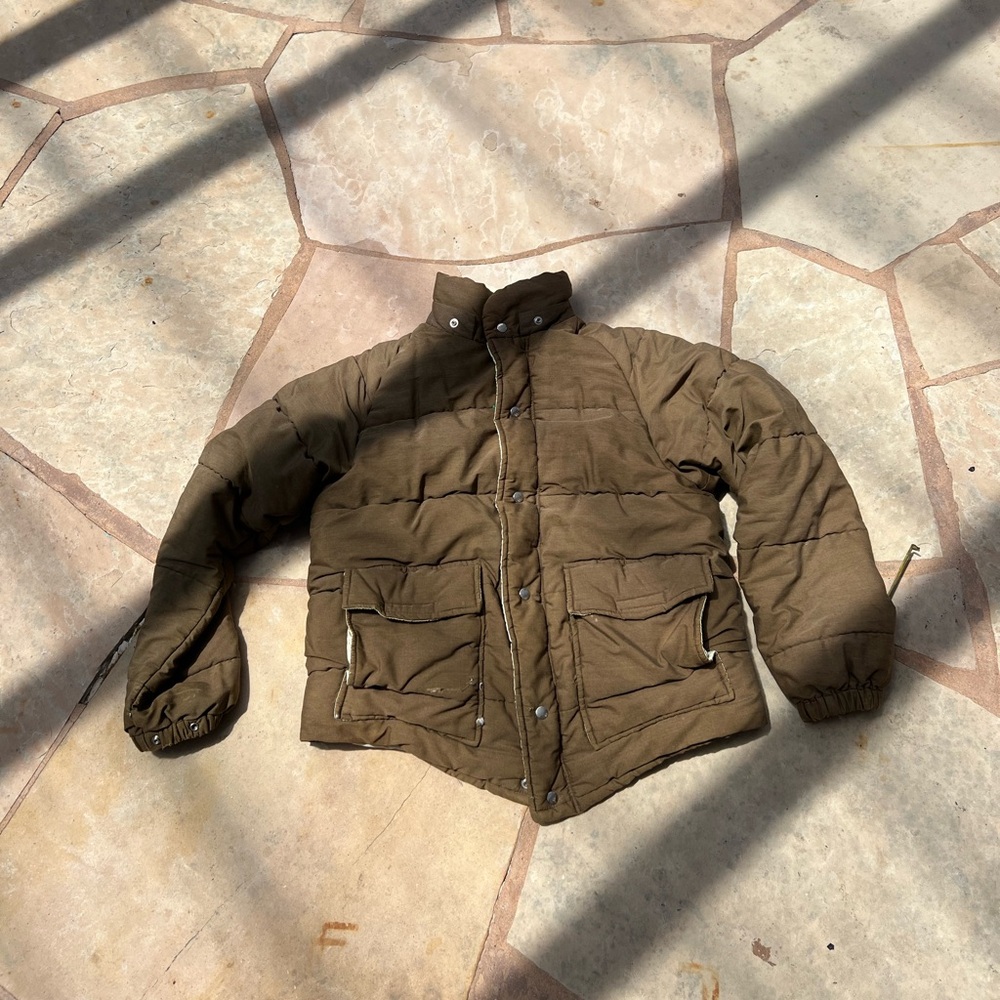 Vintage Twin Peaks San Francisco Faded Brown Puffer Zip up Jacket 70’s 80’s